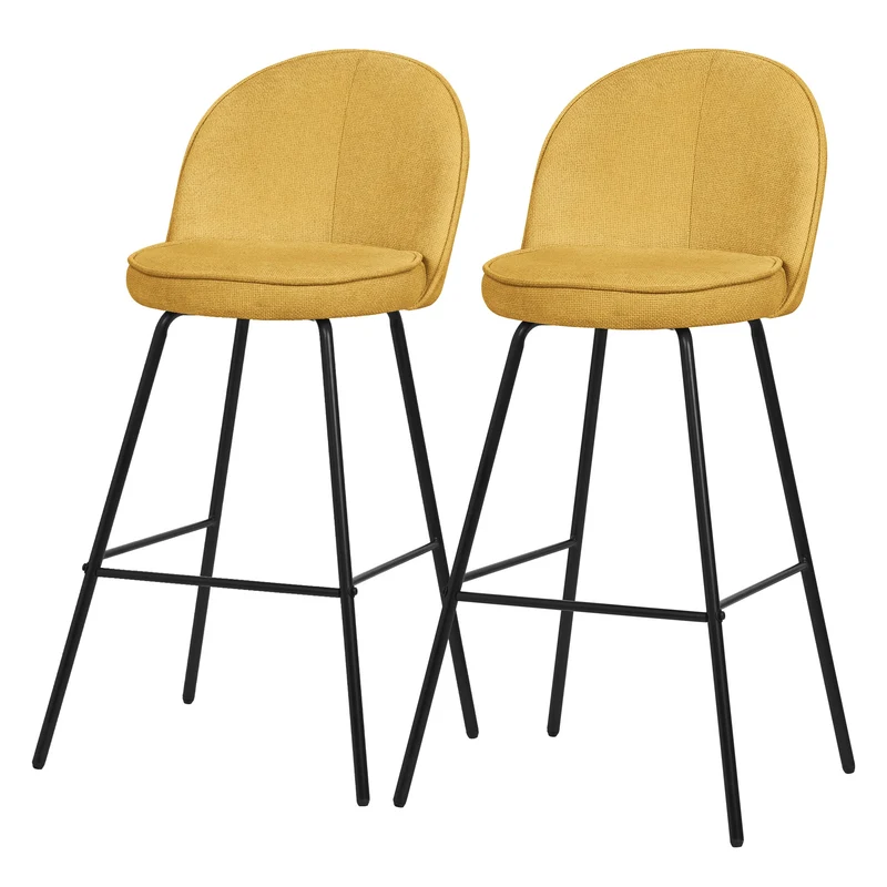 B-Ware Barhocker 2er Set Senf 52x102x50 cm mit Rückenlehne und Fußstütze bis 120 kg ML-Design