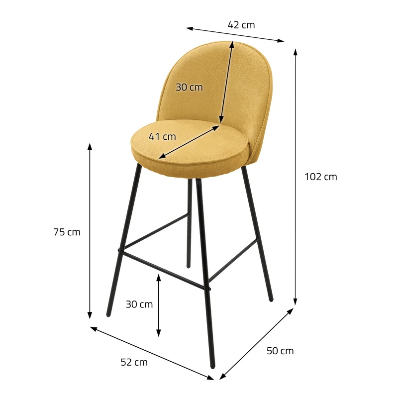 B-Ware Barhocker 2er Set Senf 52x102x50 cm mit Rückenlehne und Fußstütze bis 120 kg ML-Design