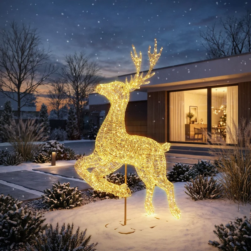 ECD Germany | LED Rentier Outdoor XXL 287 cm Metall Gold Weihnachtsdeko Weihnachtsbeleuchtung Beleuchtete Weihnachtsfigur groß 8300 LED Warmweiß