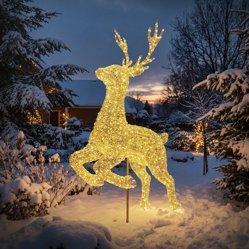 ECD Germany | LED Rentier Outdoor XXL 287 cm Metall Gold Weihnachtsdeko Weihnachtsbeleuchtung Beleuchtete Weihnachtsfigur groß 8300 LED Warmweiß