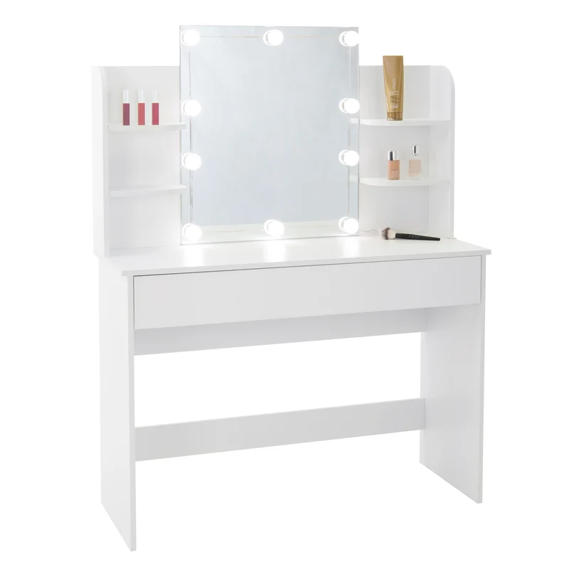 Schminktisch Frisiertisch 108x40x140 cm in Weiß mit Spiegel, LED-Beleuchtung & Schublade ML-Design