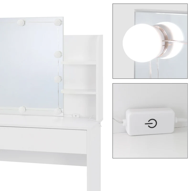 Schminktisch Frisiertisch 108x40x140 cm in Weiß mit Spiegel, LED-Beleuchtung & Schublade ML-Design