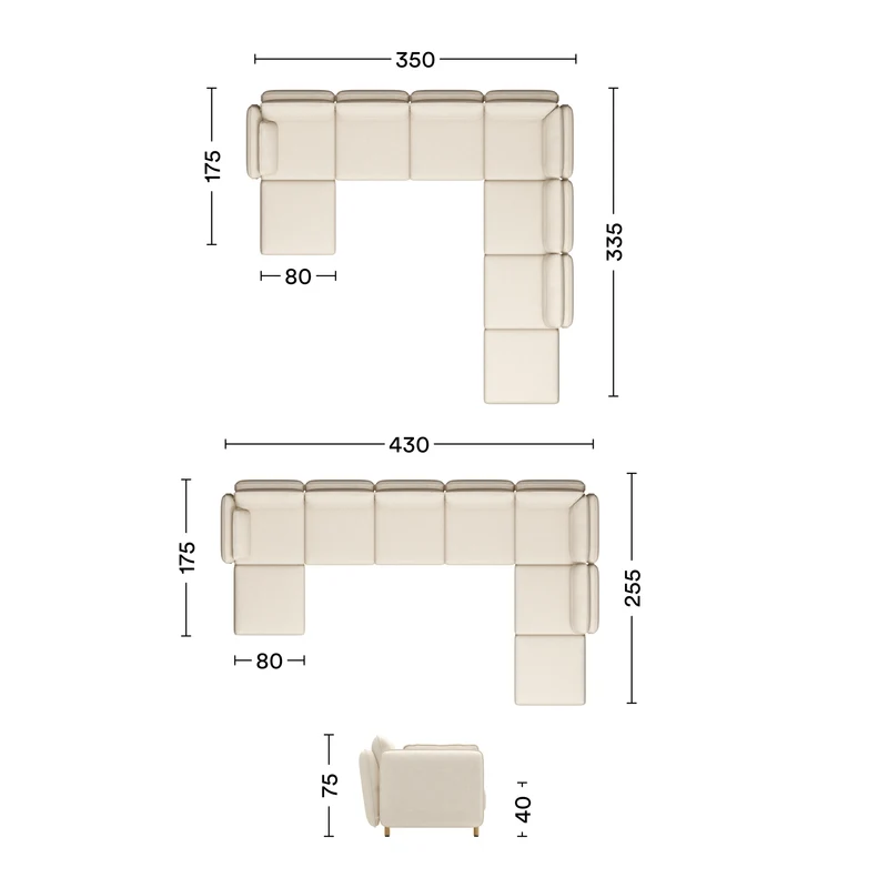 Ecksofa Mio Soft 6-Sitzer mit 2x Chaiselongue Eiche