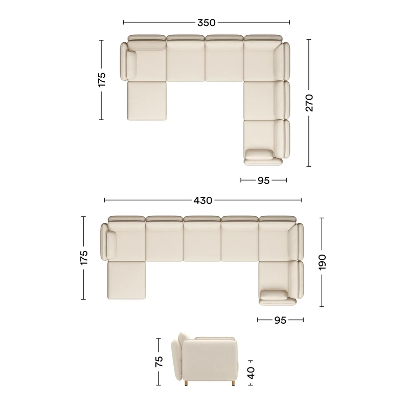 Ecksofa Mio Soft 6-Sitzer mit Chaiselongue Eiche