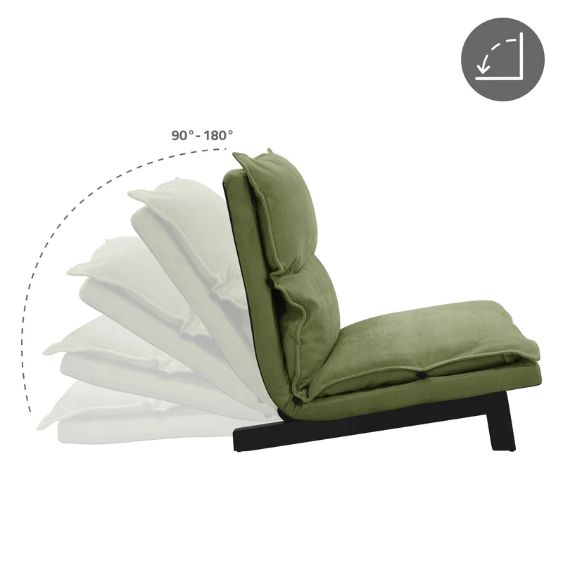 Bodenstuhl Grün Bodensessel gepolstert mit verstellbarer Rückenlehne Leinenbezug robustes Stahlgestell ML-Design