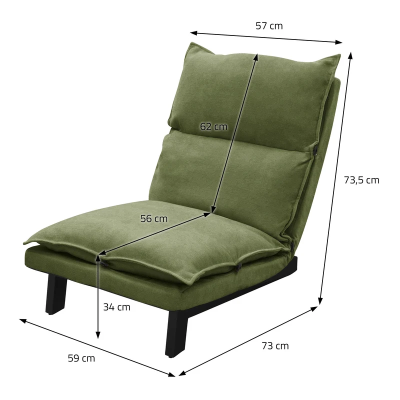 Bodenstuhl Grün Bodensessel gepolstert mit verstellbarer Rückenlehne Leinenbezug robustes Stahlgestell ML-Design