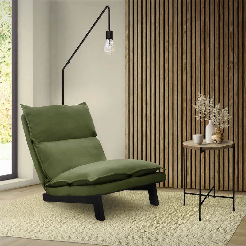 Bodenstuhl Grün Bodensessel gepolstert mit verstellbarer Rückenlehne Leinenbezug robustes Stahlgestell ML-Design