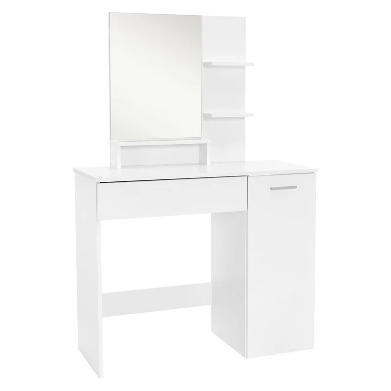 ML-Design | Schminktisch Frisiertisch 90x38x138 cm in Weiß mit Spiegel, Schublade, 3 Ablagen