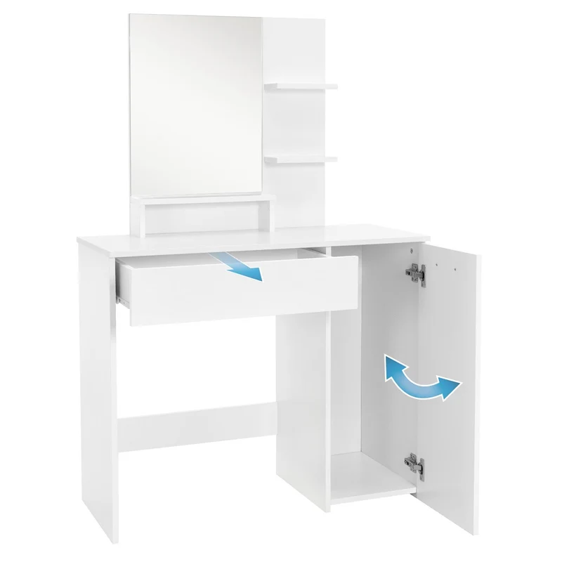 ML-Design | Schminktisch Frisiertisch 90x38x138 cm in Weiß mit Spiegel, Schublade, 3 Ablagen