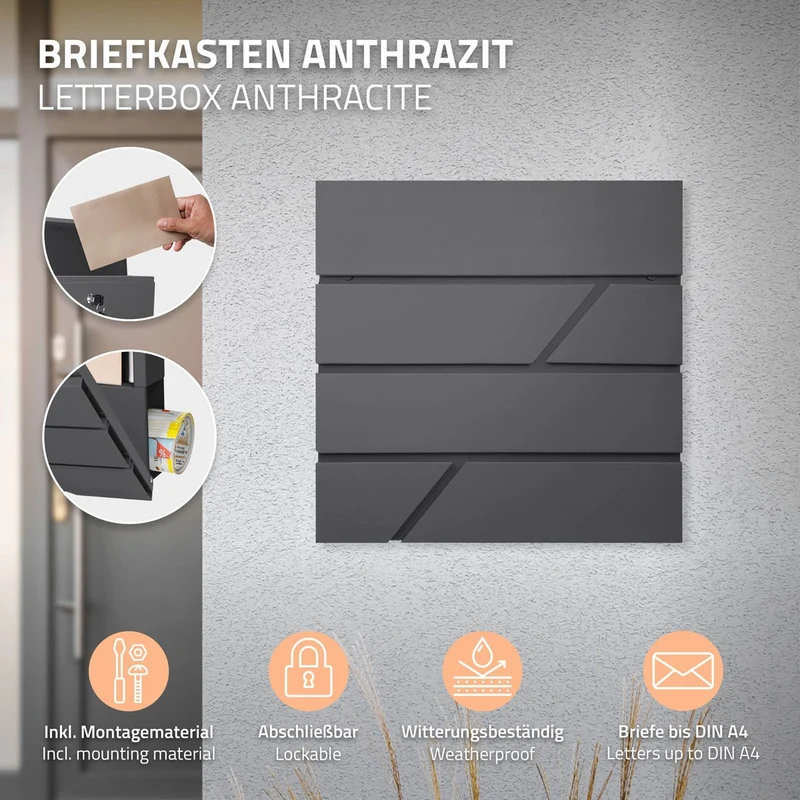 ML-Design | Briefkasten mit Zeitungsfach 37x11x37 cm aus Edelstahl, Moderner Design