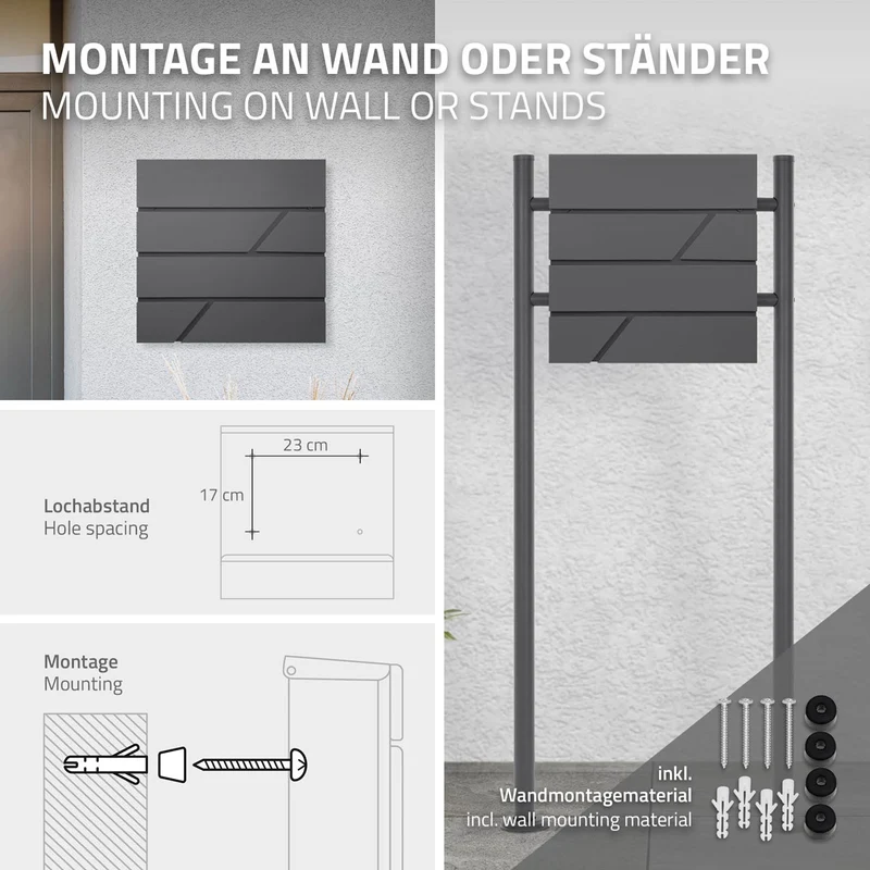 ML-Design | Briefkasten mit Zeitungsfach 37x11x37 cm aus Edelstahl, Moderner Design