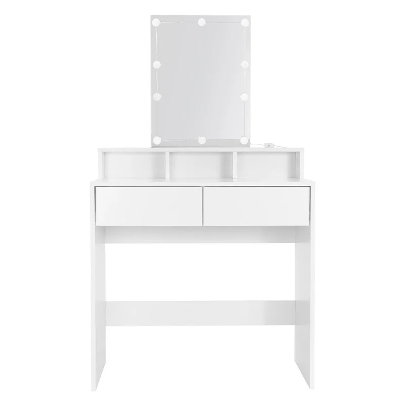 ML-Design | Schminktisch Frisiertisch 80x40x140 cm in Weiß mit LED-Beleuchtung, Spiegel, 2 Schubladen & 3 Fächer