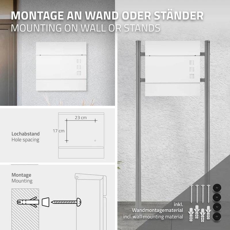 ML-Design | Briefkasten mit Zeitungsfach 37x10,5x36,5 cm aus Stahl Moderner Design