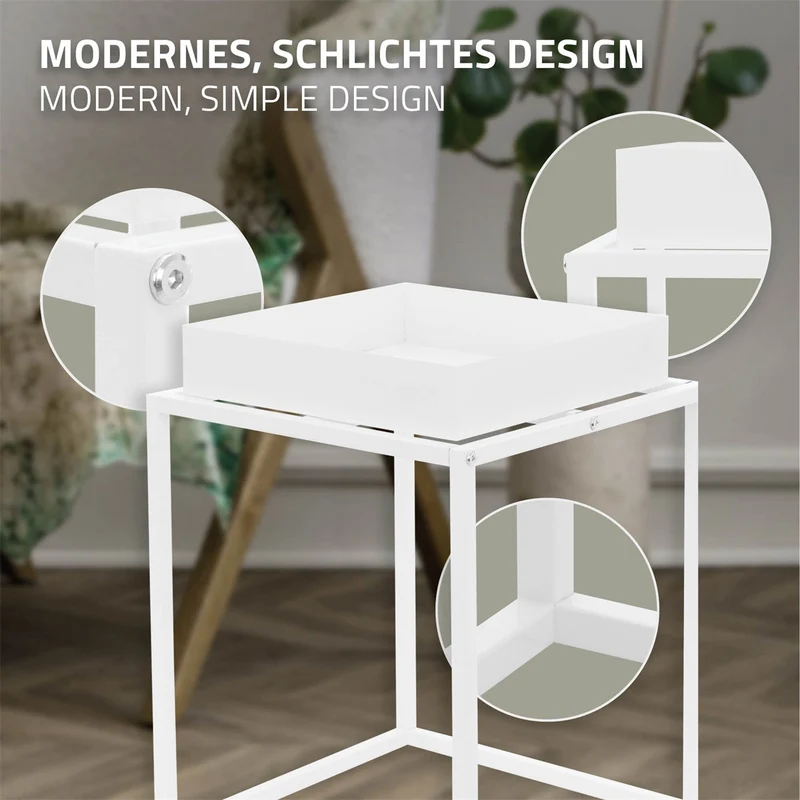 ML-Design | Blumenständer Weiß aus Metall, Pflanzenständer mit abnehmbarem Tablett Innen/Außen