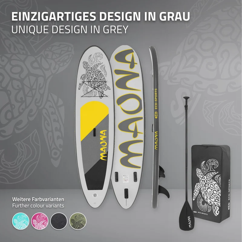 Stand Up Paddle aufblasbares SUP Board Maona 308x76x10 cm in Grau aus PVC inkl. Pumpe und Tragetasche