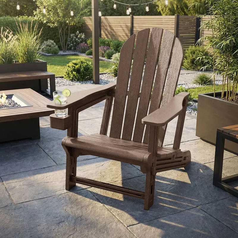 B-Ware Gartenstuhl Adirondack Stuhl Sonnenstuhl wetterfest aus HDPE Kunststoff bis 180 kg Braun Gartensessel ML-Design