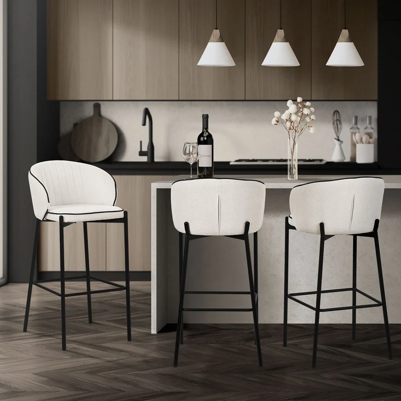 B-Ware Barhocker 2er Set Beige 50x101x54 cm mit Rückenlehne und Fußstütze bis 120 kg ML-Design