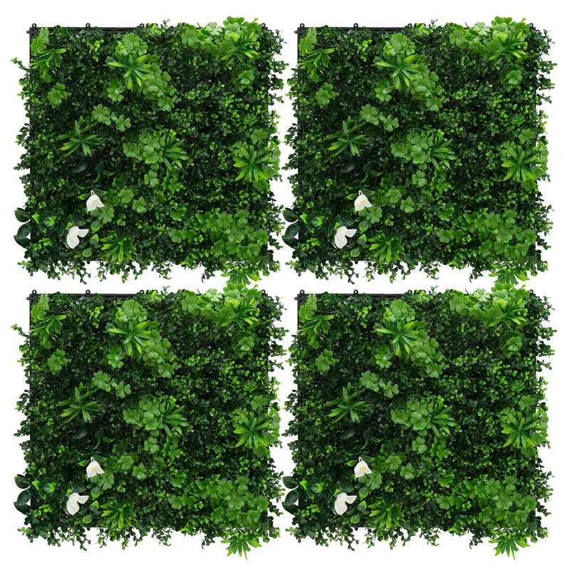 ECD Germany | Künstliche Pflanzenwand 4er Set 50x50 cm Grün Kunstpflanzen Wandpaneele Indoor Outdoor Blumenwand Sichtschutz Wandpflanzen