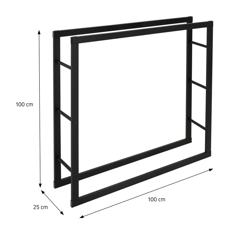 Kaminholzregal 100x25x100 cm Schwarz aus Metall ML-Design