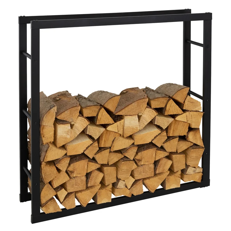 Kaminholzregal 100x25x100 cm Schwarz aus Metall ML-Design