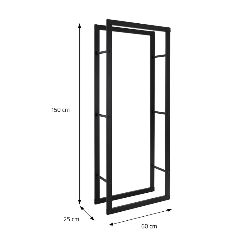 Kaminholzregal 60x25x150 cm Schwarz aus Metall ML-Design