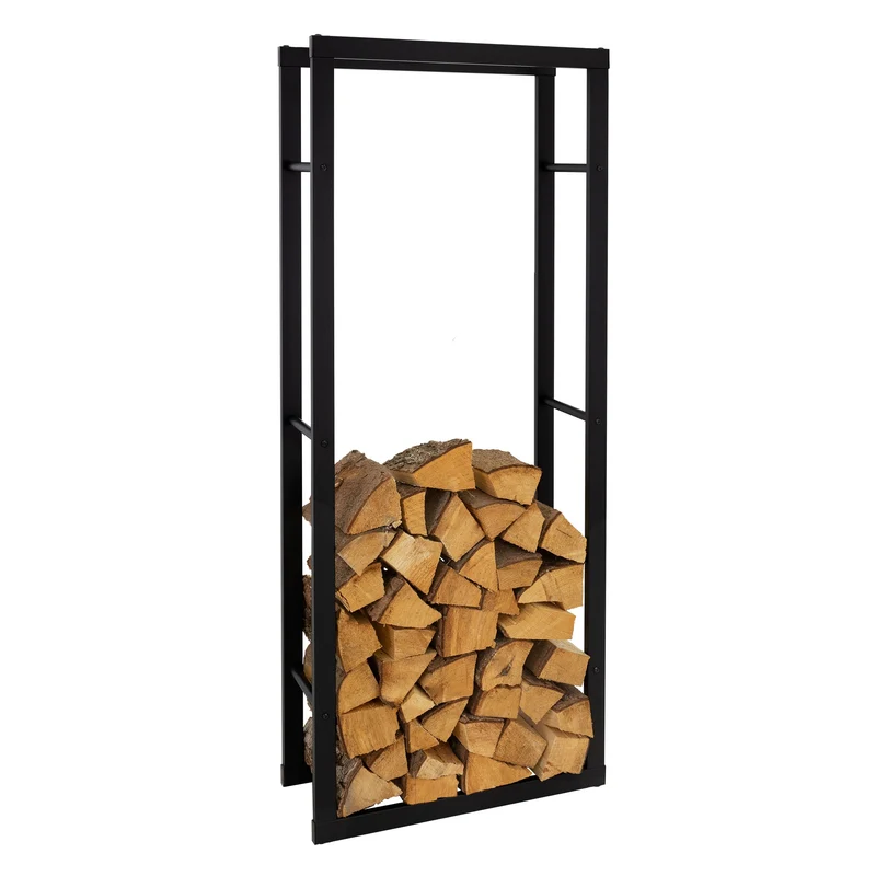 Kaminholzregal 60x25x150 cm Schwarz aus Metall ML-Design