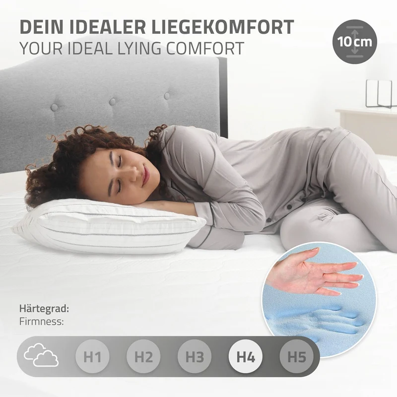 Polsterbett 90x200 cm mit Matratze H:10cm, Grau, Einzelbett mit stabilem Bettgestell, Bett mit gepolstertes Kopfteil & Lattenrost, Jugendbett ML-Design