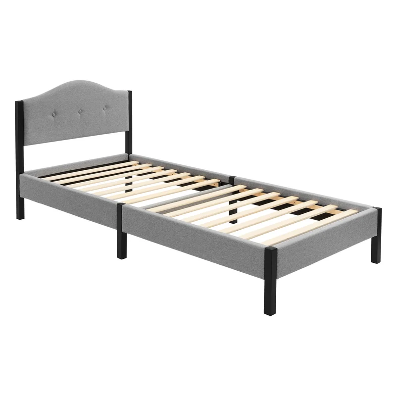 Polsterbett 90x200 cm, Grau, Einzelbett mit stabilem Bettgestell, Bett mit gepolstertes Kopfteil & Lattenrost, Jugendbett ML-Design