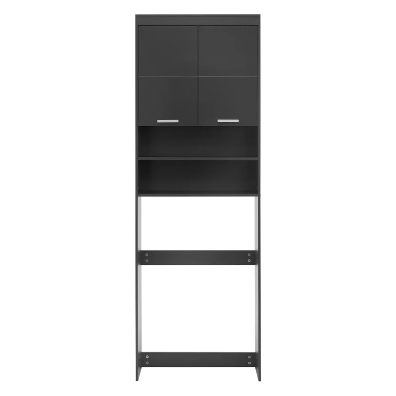 Waschmaschinenschrank Waschmaschinen Regal 63x24x187,5 cm mit 2 Türen und 2 Ablagen in Dunkelgrau ML-Design