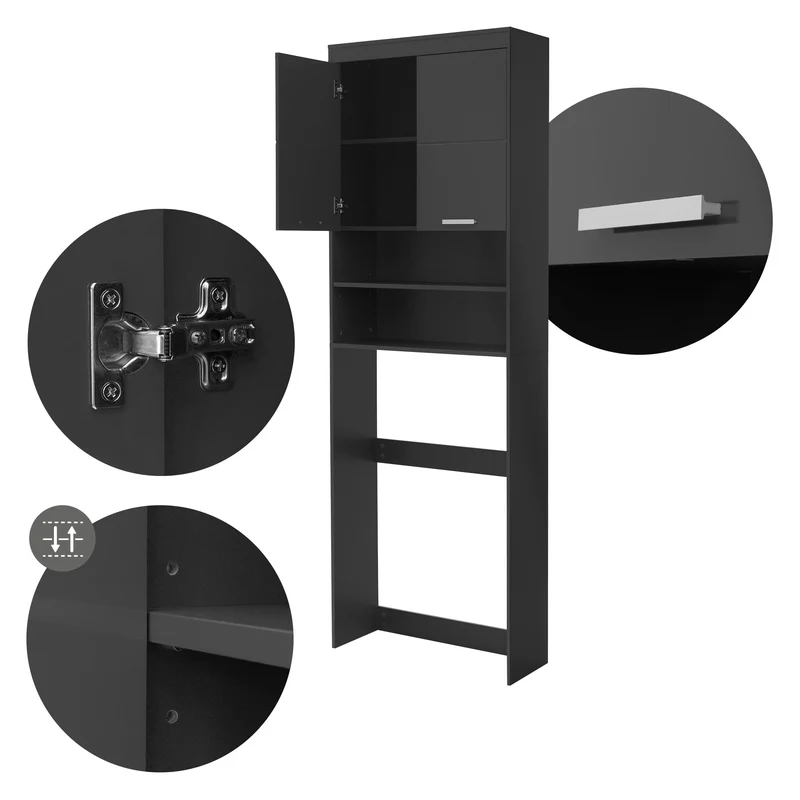 Waschmaschinenschrank Waschmaschinen Regal 63x24x187,5 cm mit 2 Türen und 2 Ablagen in Dunkelgrau ML-Design