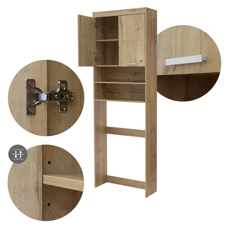 Waschmaschinenschrank mit 2 Türen und 2 offenen Fächern 187,5x63 cm Eichenoptik ML-Design