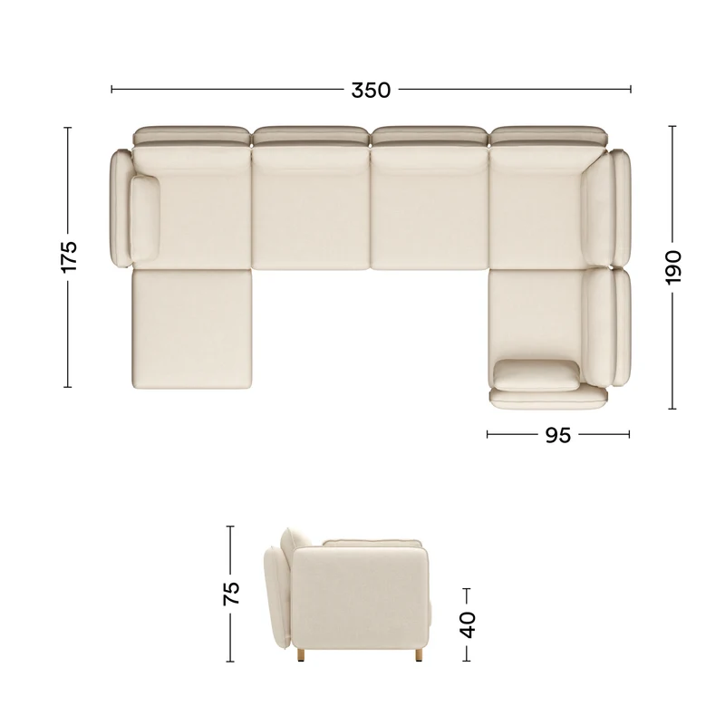 Ecksofa Mio Soft 5-Sitzer mit Chaiselongue & Armlehne Eiche