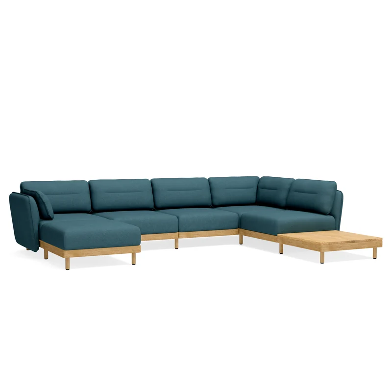 Ecksofa Mio Soft 5-Sitzer mit Chaiselongue & Tisch Eiche