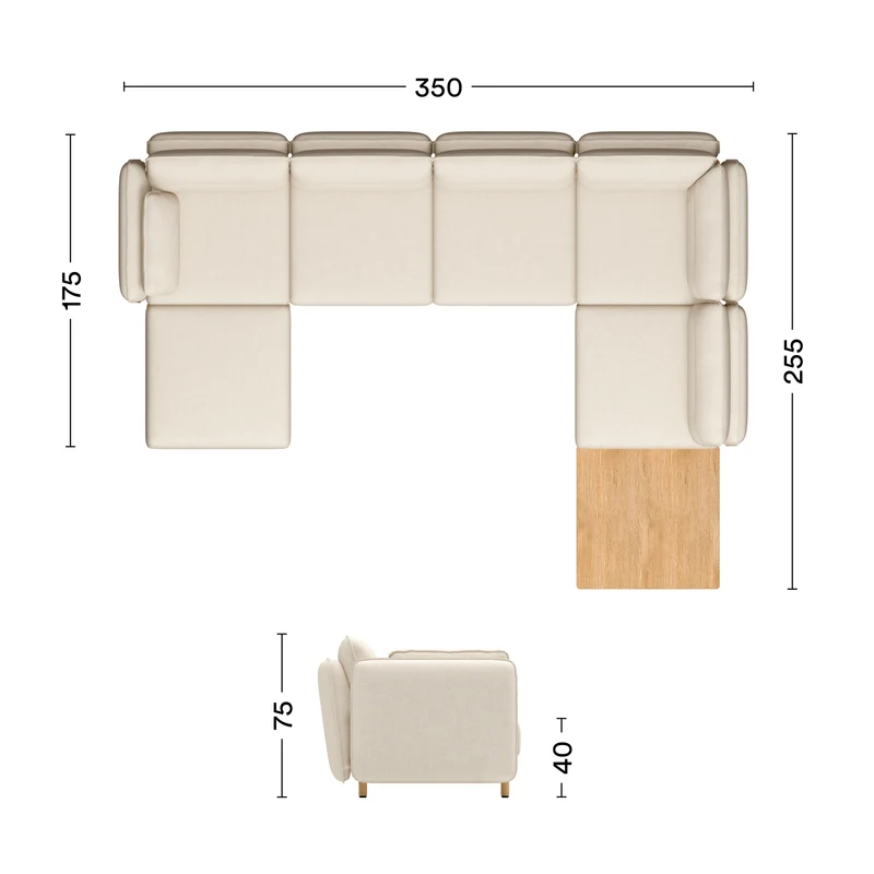 Ecksofa Mio Soft 5-Sitzer mit Chaiselongue & Tisch Eiche