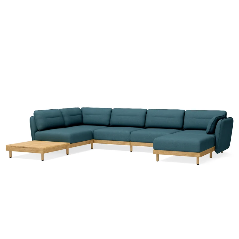 Ecksofa Mio Soft 5-Sitzer mit Chaiselongue & Tisch Eiche