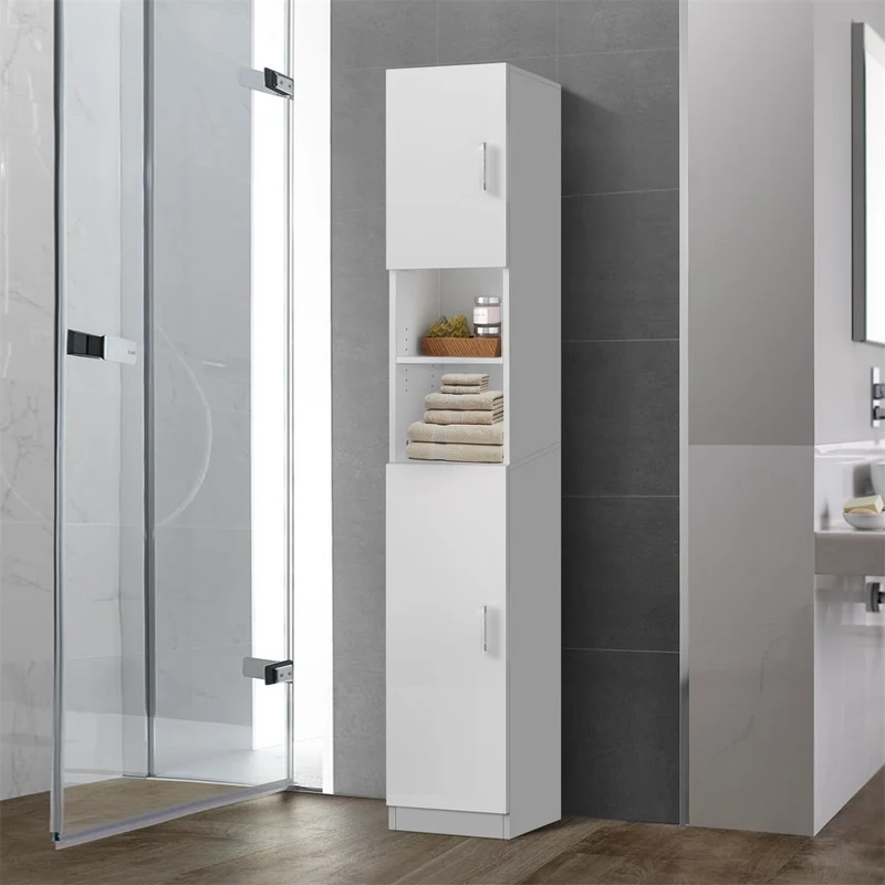 ML-Design | Badezimmerschrank Badschrank Weiß 30x190 cm mit zwei Ablagen