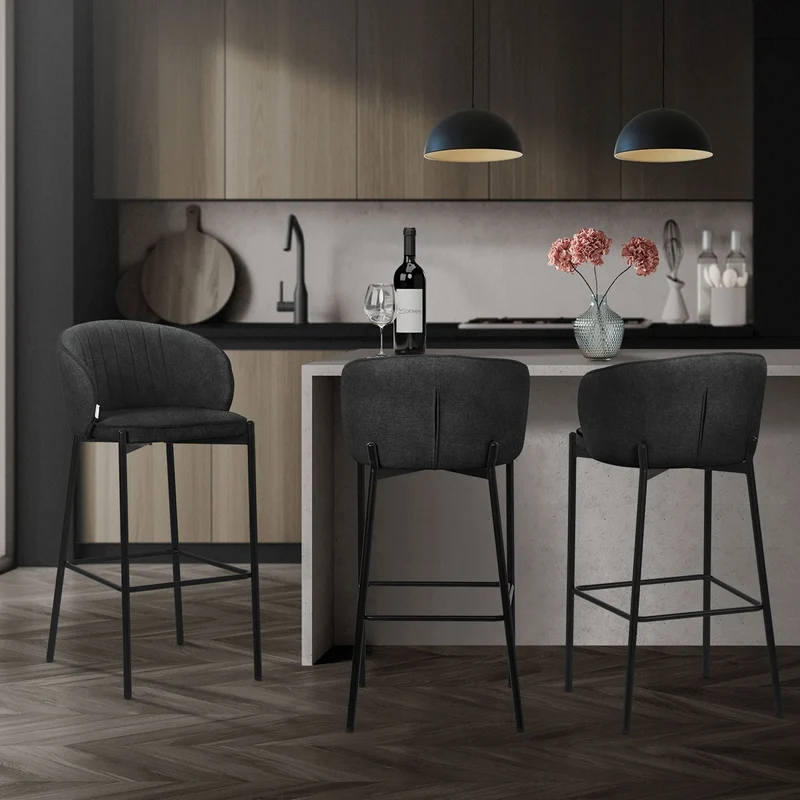 B-Ware Barhocker 2er Set Anthrazit 50x101x54 cm mit Rückenlehne und Fußstütze bis 120 kg ML-Design
