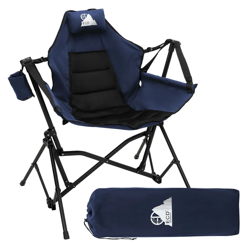 ECD GERMANY | Campingstuhl faltbar mit Stahlgestell Schaukelstuhl bis 150 kg Angelstuhl Klappstuhl verstellbare Rückenlehne Faltstuhl Outdoor