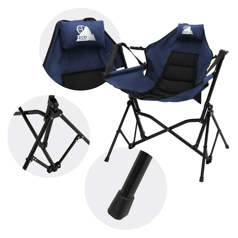 ECD GERMANY | Campingstuhl faltbar mit Stahlgestell Schaukelstuhl bis 150 kg Angelstuhl Klappstuhl verstellbare Rückenlehne Faltstuhl Outdoor