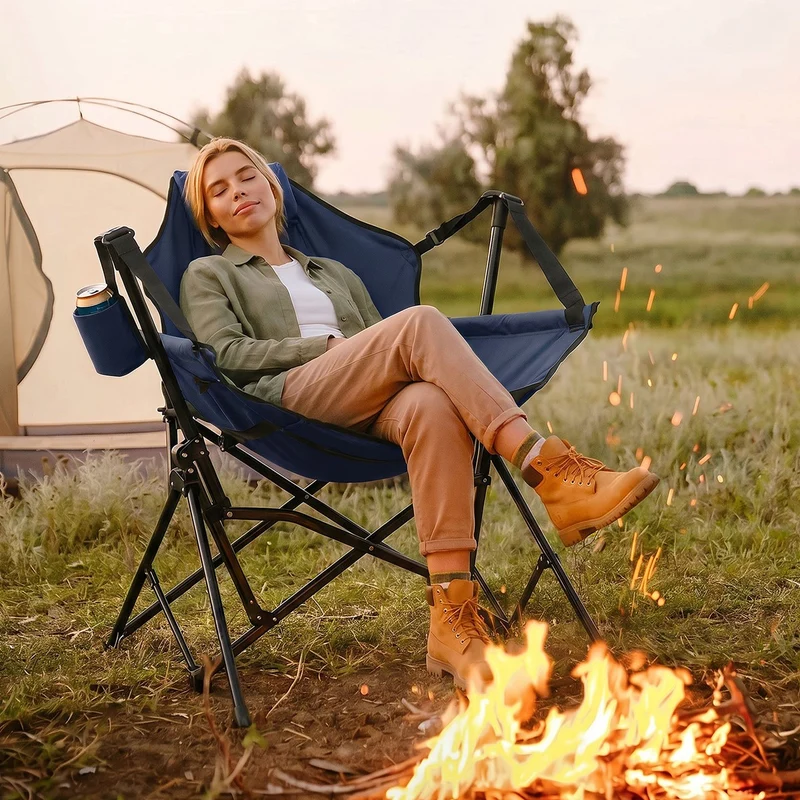 ECD GERMANY | Campingstuhl faltbar mit Stahlgestell Schaukelstuhl bis 150 kg Angelstuhl Klappstuhl verstellbare Rückenlehne Faltstuhl Outdoor