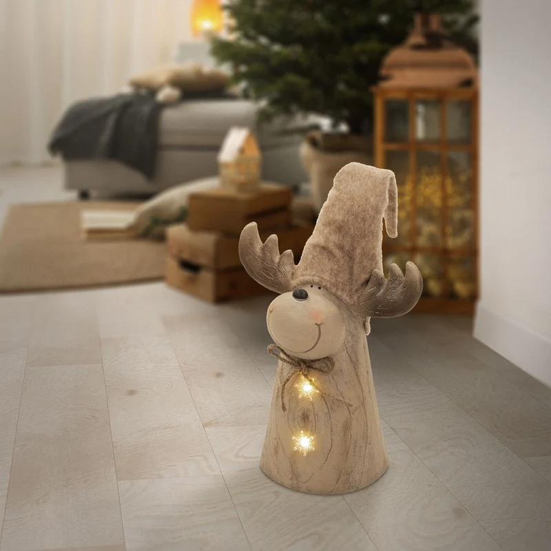 ECD GERMANY | Weihnachtselch-Figur mit LED-Beleuchtung Braun Weihnachtsdeko Innen LED-Rentier Weihnachtsfigur Batteriebetrieben Dekofigur