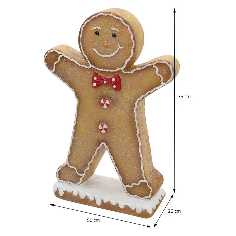 ECD GERMANY | Lebkuchenmann-Figur mit LED-Beleuchtung Braun, Weihnachtsdeko Innen, Lebkuchenfigur, Weihnachtsfigur Batteriebetrieben