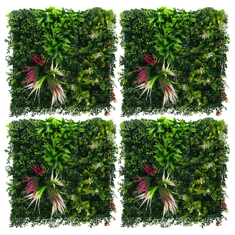 ECD Germany | Künstliche Pflanzenwand 4er Set 50x50 cm Grün Kunstpflanzen Wandpaneele Indoor Outdoor Blumenwand Sichtschutz Wandpflanzen