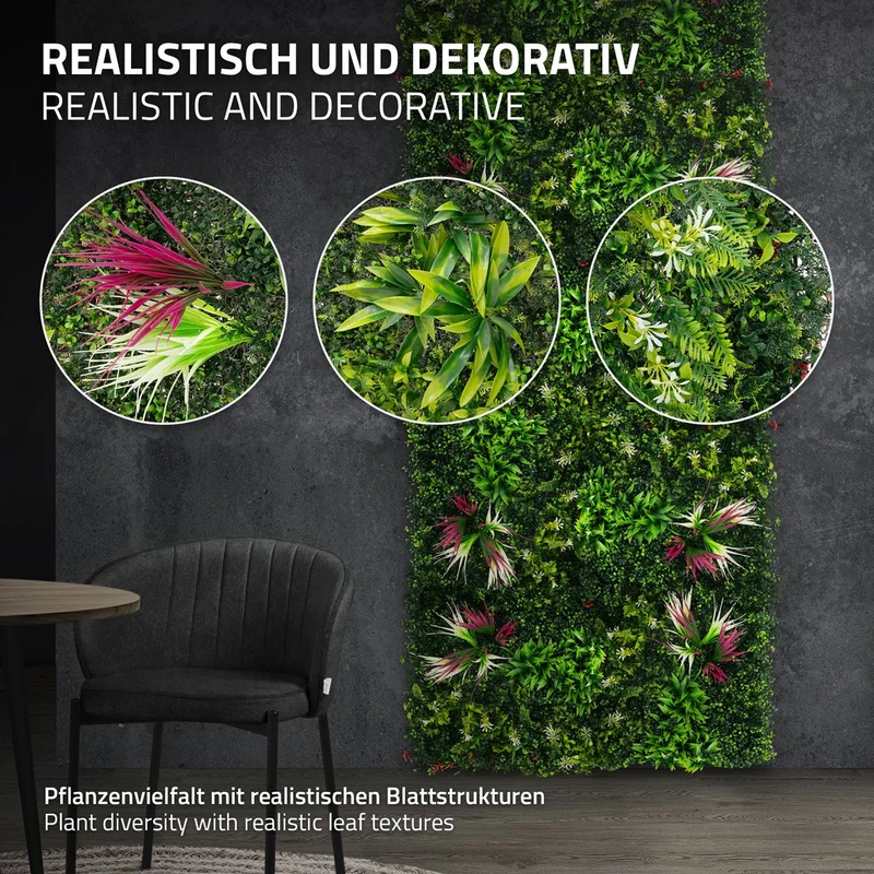 ECD Germany | Künstliche Pflanzenwand 4er Set 50x50 cm Grün Kunstpflanzen Wandpaneele Indoor Outdoor Blumenwand Sichtschutz Wandpflanzen