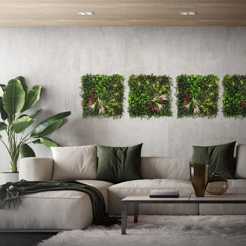 ECD Germany | Künstliche Pflanzenwand 4er Set 50x50 cm Grün Kunstpflanzen Wandpaneele Indoor Outdoor Blumenwand Sichtschutz Wandpflanzen