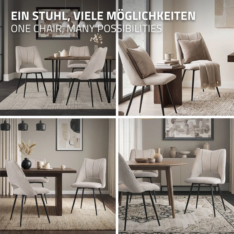 B-Ware Esszimmerstuhl 2er Set Beige gepolstert inkl. Montagematerial Polsterstuhl Küchenstuhl ML-Design