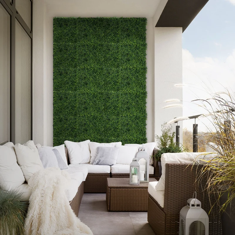 ECD Germany | Künstliche Pflanzenwand Classic Buxus 4er Set 50x50 cm Grün Kunstpflanzen Wandpaneele Indoor Outdoor Blumenwand Sichtschutz Wandpflanzen