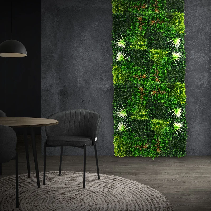 ECD Germany | Künstliche Pflanzenwand Sunburst 4er Set 50x50 cm Grün Kunstpflanzen Wandpaneele Indoor Outdoor Blumenwand Sichtschutz Wandpflanzen