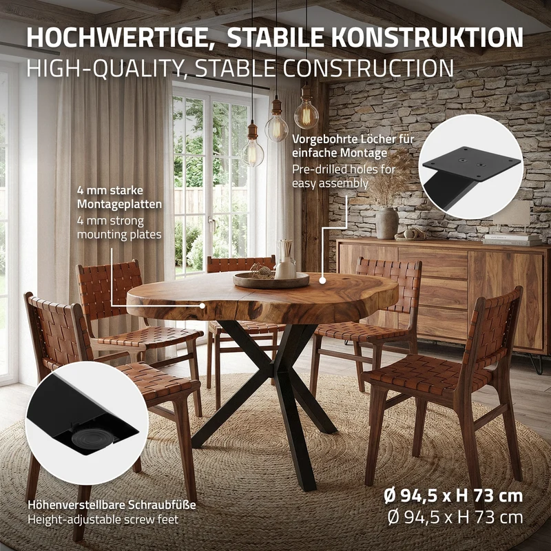 ML-DESIGN | Tischbeine Spider 3-beinig Ø 94,5 x 73 cm aus Stahl Schwarz Tischgestell Metall Tischfüße Tischkufen Tischuntergestell für DIY-Esstische