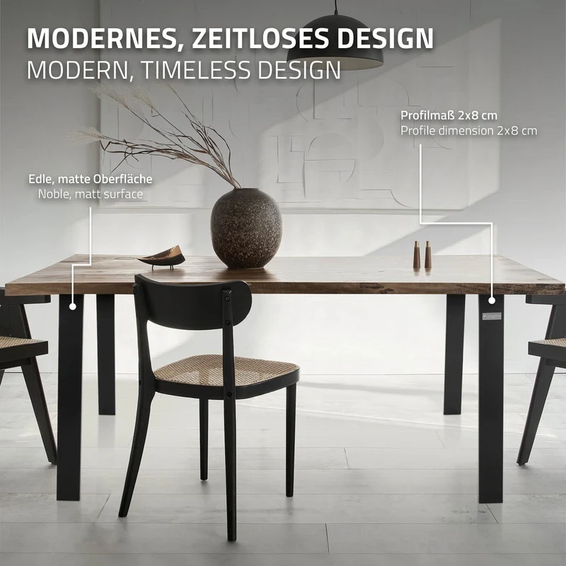 2er Set Tischbeine Loft 90x72 cm Schwarz Profil 8x2 cm aus Stahl U-Form ML-Design
